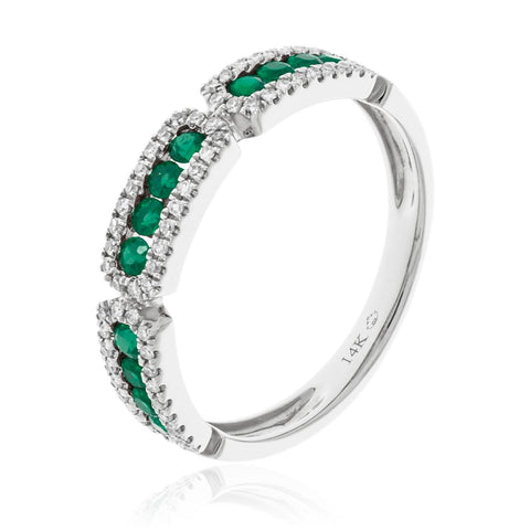 Luvente 14K white gold ring with diamonds and emeralds