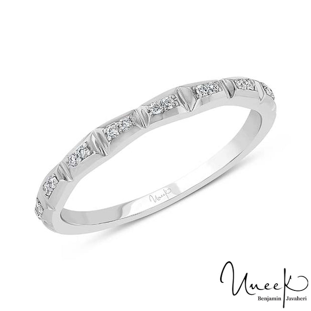 Uneek Us Collection Diamond Wedding Band with Baguette-Illusion Round Diamond Cluster Accents, in 14K White Gold Style SWUS001BW
