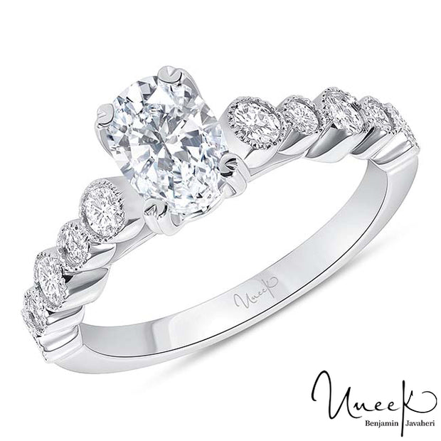 Uneek Us Collection Oval Diamond Engagement Ring, in 14K White Gold Style SWUS9688CW-7X5OV