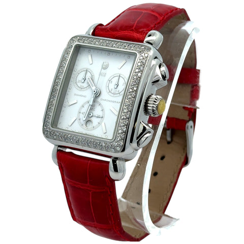 Michele Deco Stainless Steel Chronograph With Diamond Bezel