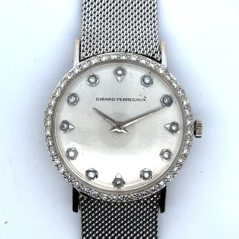 Girard Perregaux vintage 14K white Gold Ladies Watch with Diamond Bezel