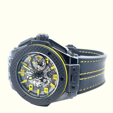 Hublot Limited Black Carbon Skeleton Yellow Dial 45mm ref 401.CQ.0129.VR