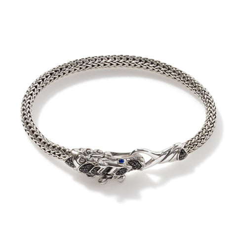 John Hardy Naga Heritage Silver Extra Small Bracelet with Black Sapphire