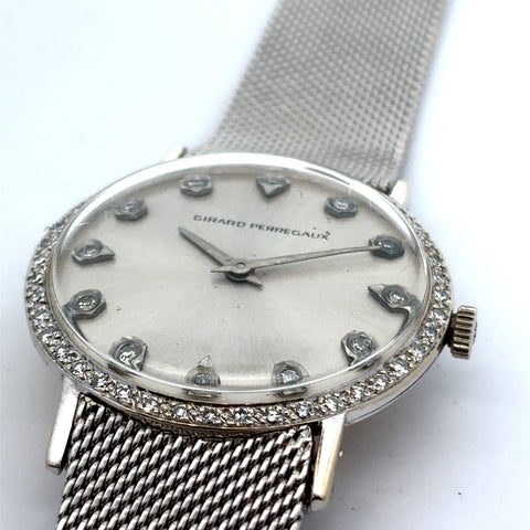 Girard Perregaux vintage 14K white Gold Ladies Watch with Diamond Bezel