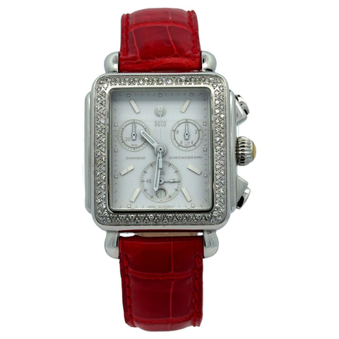 Michele Deco Stainless Steel Chronograph With Diamond Bezel