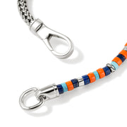 John Hardy Heishi Lapis Turquoise and Orange Enamel Silver Chain Bracelet