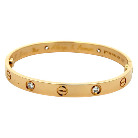 Est Cartier Love Bracelet 18K Yellow Gold with 4 Diamonds, Size 16