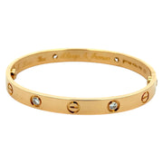 Est Cartier Love Bracelet 18K Yellow Gold with 4 Diamonds, Size 16
