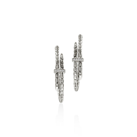 John Hardy Spear Silver Diamond Pave Hoops Earrings