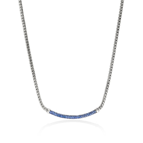 John Hardy Essentials Silver Chain Necklace with Blue Sapphire