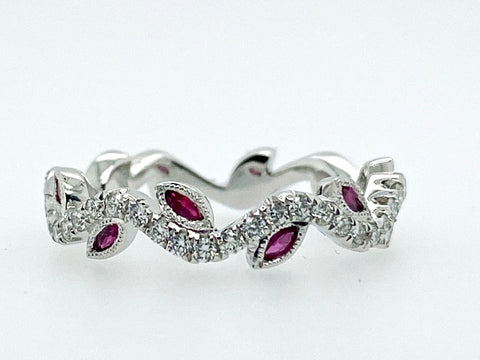 Roman + Jules 14K White Gold Ruby and Diamond Ring Style NR605-5