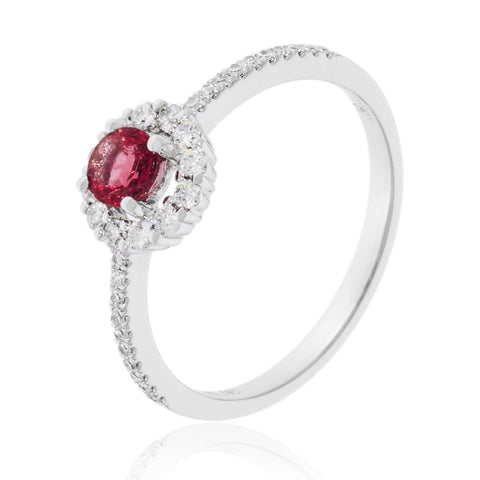 Luvente 14K white gold ring with diamonds and a ruby