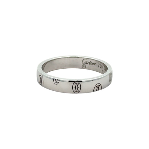 Est Cartier Logo De Cartier 18K White Gold Mini Happy Birthday Ring, size 59