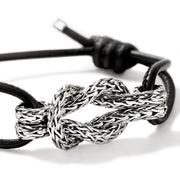 John Hardy Love Knot Silver 3.5mm Chain Bracelet on Black Leather Cord