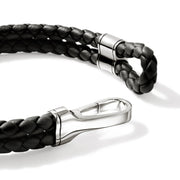 John Hardy Men's Silver 10mm Bracelet on Black Leather