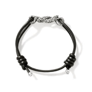 John Hardy Love Knot Silver 3.5mm Chain Bracelet on Black Leather Cord