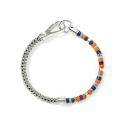 John Hardy Heishi Lapis Turquoise and Orange Enamel Silver Chain Bracelet