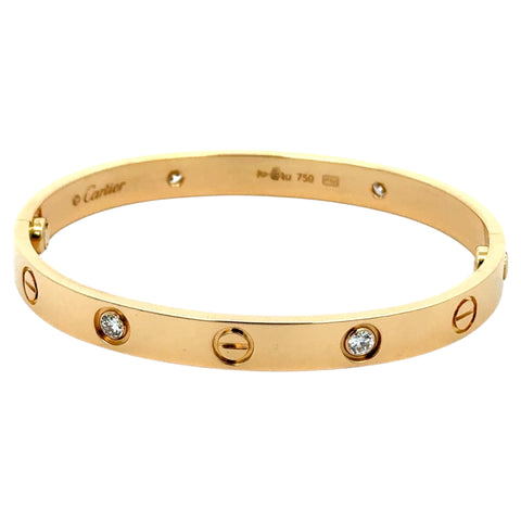 Est Cartier Love Bracelet 18K Yellow Gold with 4 Diamonds, Size 16