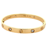 Est Cartier Love Bracelet 18K Yellow Gold with 4 Diamonds, Size 16