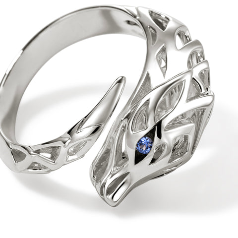 Naga Silver Bypass Ring with Blue Sapphire