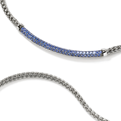 John Hardy Essentials Silver Chain Necklace with Blue Sapphire