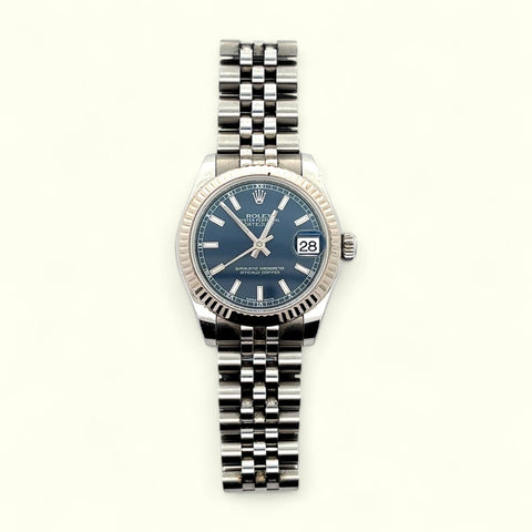 Rolex Datejust 31 178274 White Gold Blue Dial Fluted Bezel Full Set