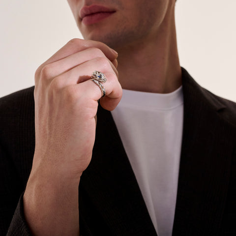 Naga Silver Bypass Ring with Blue Sapphire