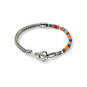 John Hardy Heishi Lapis Turquoise and Orange Enamel Silver Chain Bracelet