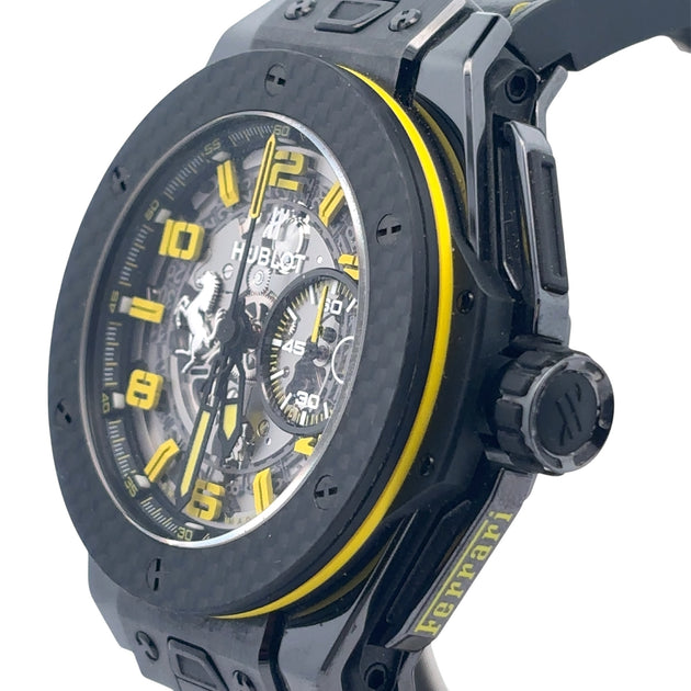 Hublot Limited Black Carbon Skeleton Yellow Dial 45mm ref 401.CQ.0129 ...