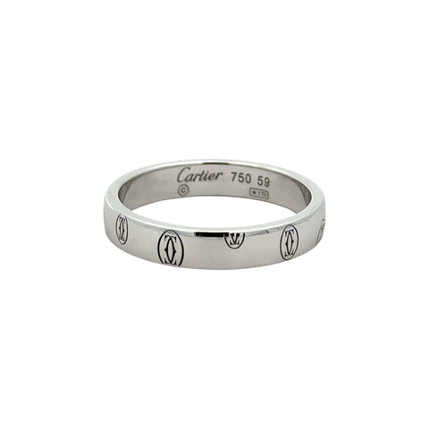 Est Cartier Logo De Cartier 18K White Gold Mini Happy Birthday Ring, size 59