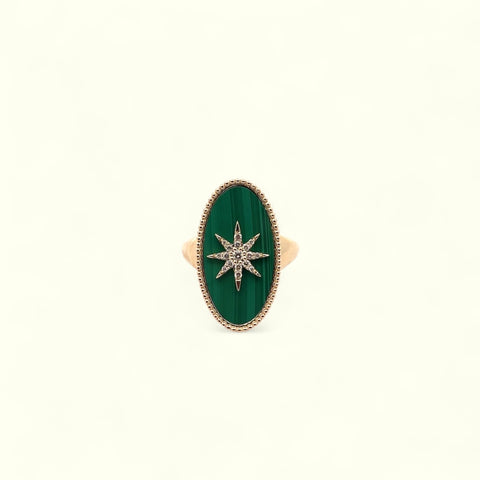 0.12 CT DIA MALACHITE RING 14K