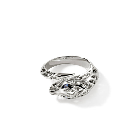 Naga Silver Bypass Ring with Blue Sapphire