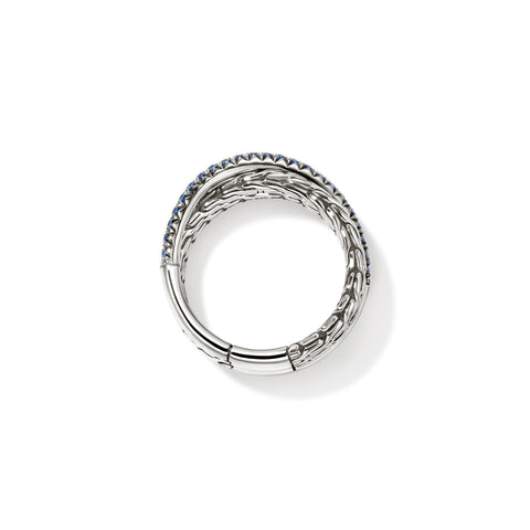 John Hardy Essentials Silver Crossover Ring with Blue Sapphire