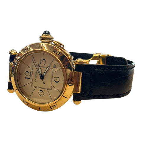 Est Cartier Pasha Yellow Gold Case with Cream Dial and Deployant ref 820903