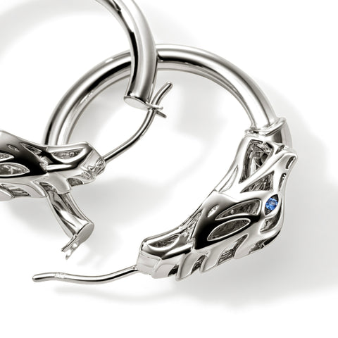 John Hardy Naga Silver Hoop Earrings with Blue Sapphire