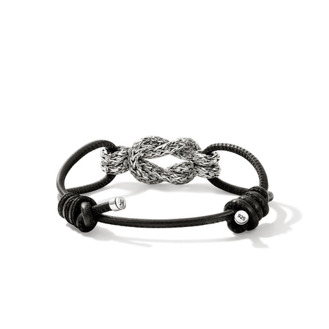 John Hardy Love Knot Silver 3.5mm Chain Bracelet on Black Leather Cord