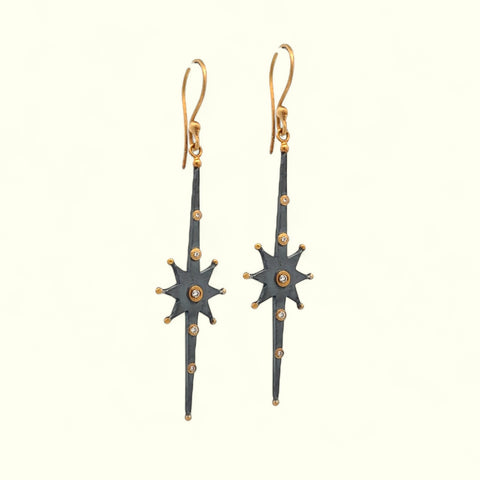 Lika Behar Starburst Elongated Earrings with Diamonds