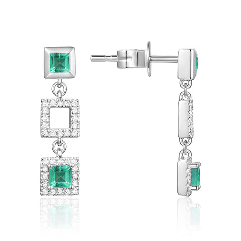 Luvente 14K white gold earrings with diamonds and emeralds