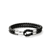 John Hardy Men's Silver 10mm Bracelet on Black Leather