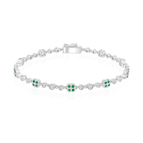 Luvente 14K white gold bracelet with diamonds and emeralds