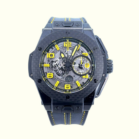 Hublot Limited Black Carbon Skeleton Yellow Dial 45mm ref 401.CQ.0129.VR