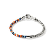 John Hardy Heishi Lapis Turquoise and Orange Enamel Silver Chain Bracelet