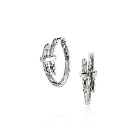 John Hardy Spear Silver Diamond Pave Hoop Earrings