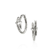 John Hardy Spear Silver Diamond Pave Hoop Earrings