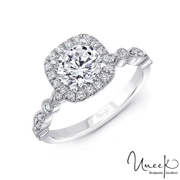 Uneek Us Collection Round Diamond Engagement Ring, in 14K White Gold Style SWUS003CUW-6.5RD