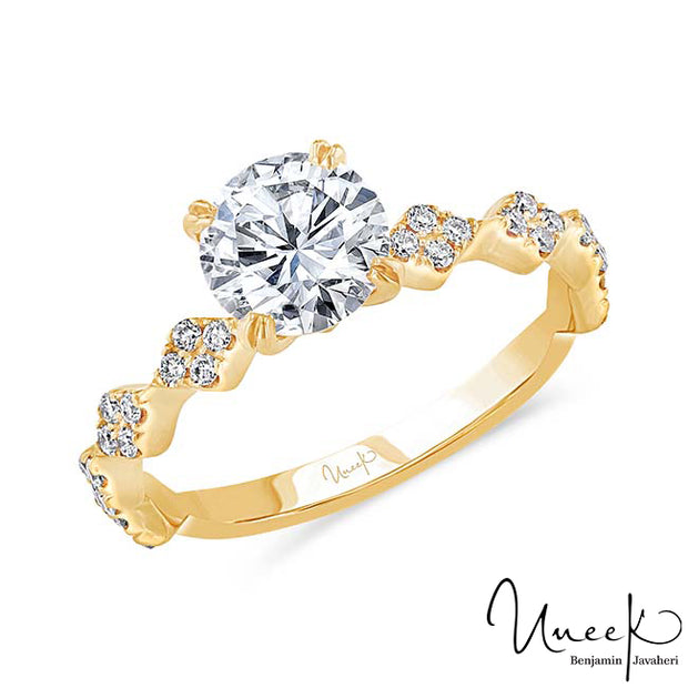 Uneek Us Collection Round Diamond Engagement Ring with Diamond-Shaped Cluster Accents, in 14K Yellow Gold Style SWUS122Y-6.5RD