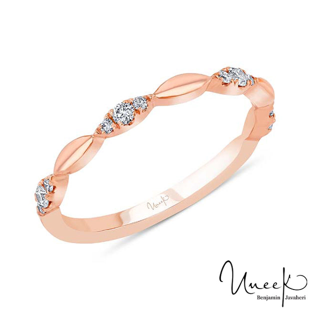 Uneek Us Collection Diamond Wedding Band with Navette-Shaped Cluster Accents, in 14K Rose Gold Style SWUS334RB
