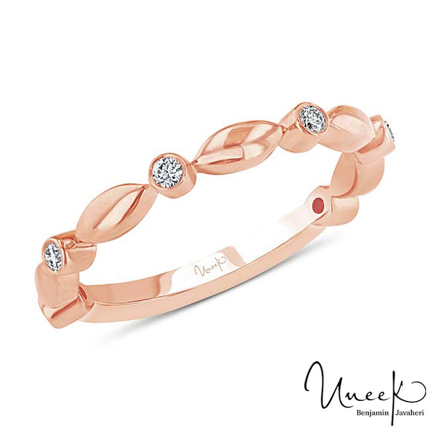 Uneek Us Collection Diamond Wedding Band, with Bezel Accents and High-Polish Navette-Shaped Beads, in 14K Rose Gold Style SWUS782BR
