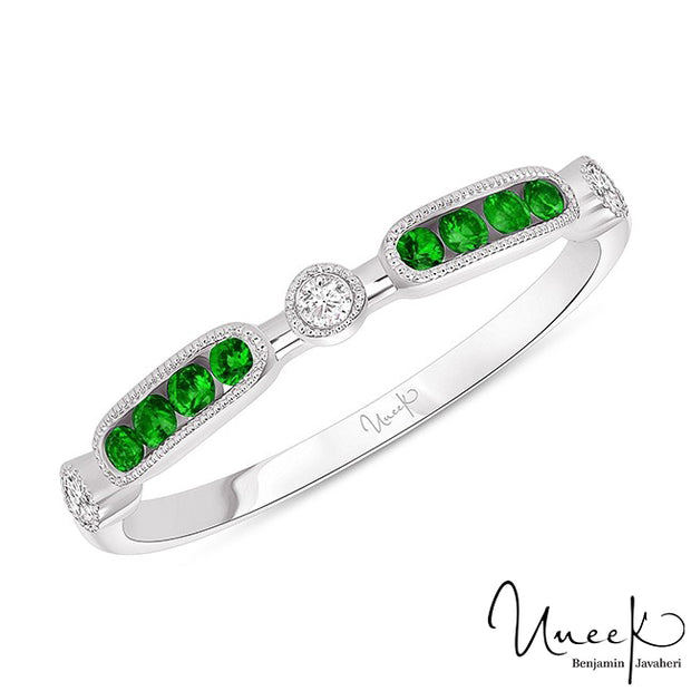 Uneek Emerald Stackable Fashion Ring, in 18K White Gold