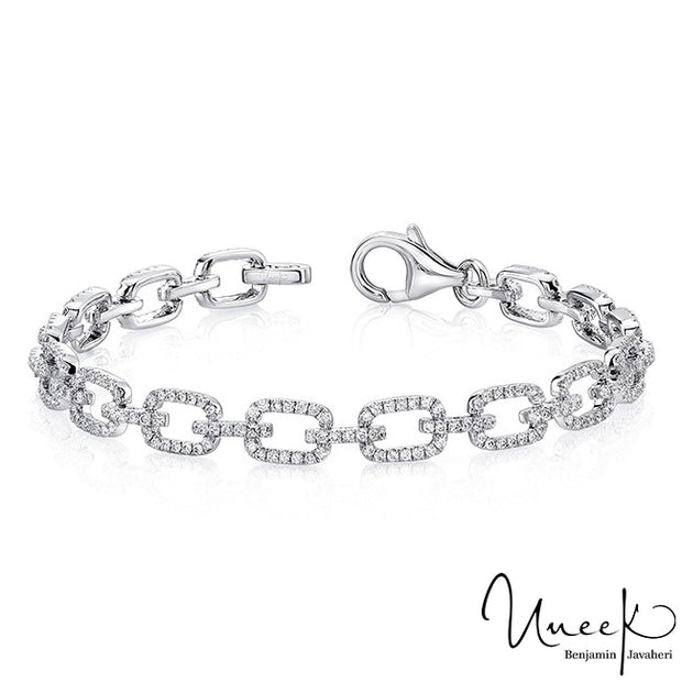 Uneek Pave Chain Link Bracelet with Rectangular Links, in 14K White Gold Style LVBR03